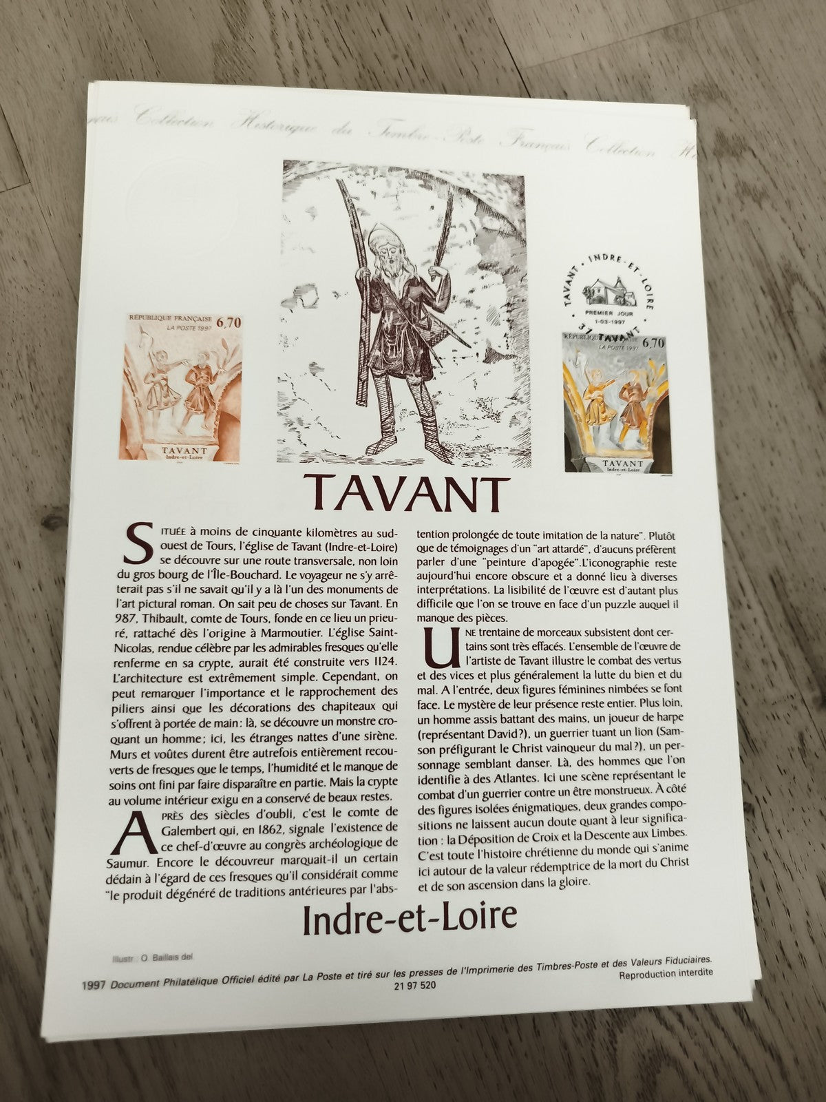 Feuillet philatélique Tavant Indre-et-Loire 1997 La Poste timbre 6,70 F