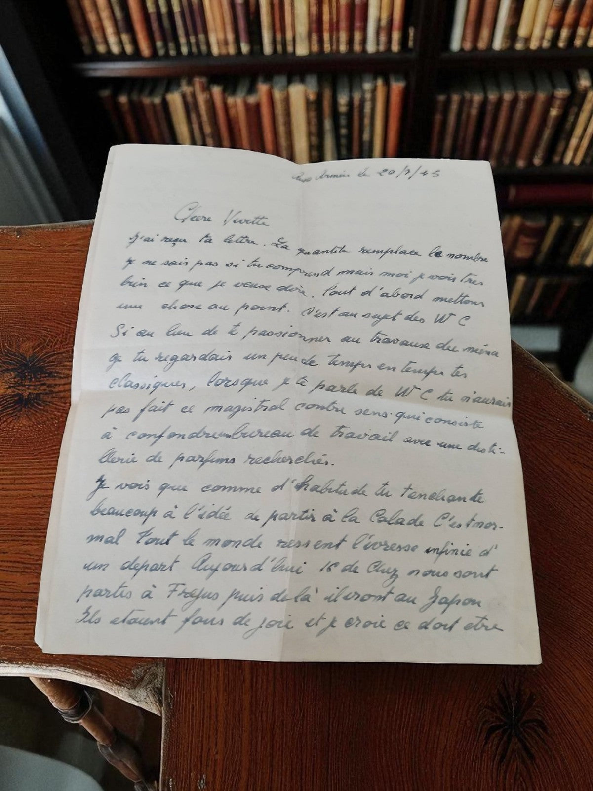 Lettre manuscrite ancienne 1945 WW2 Les Armiers écriture bleue vintage