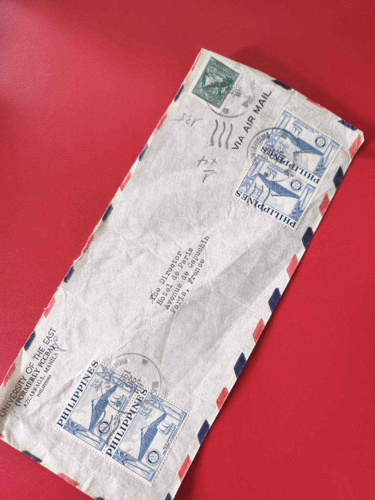 Enveloppe philatélie affranchie Philippines, timbres et cachets visibles