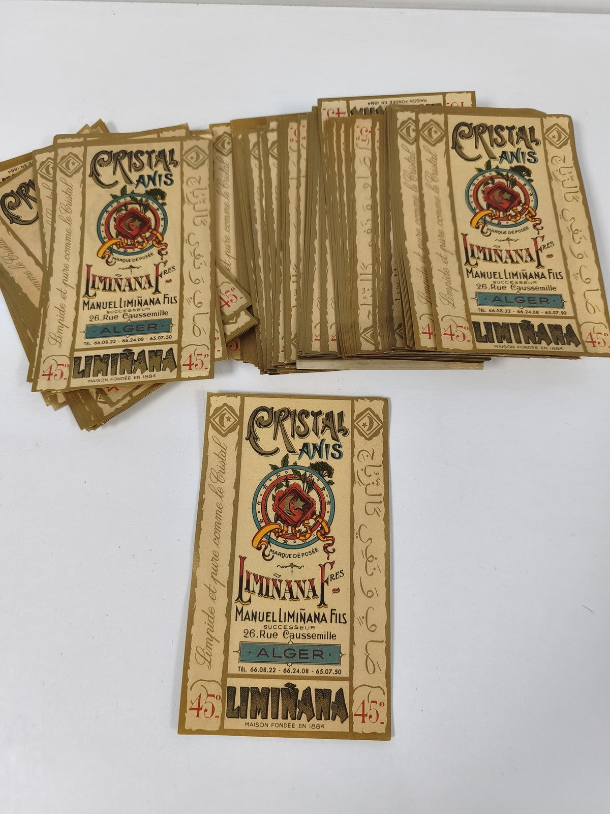 Très gros lot anciennes étiquettes Cristal Anis Limiana Alger déco vintage