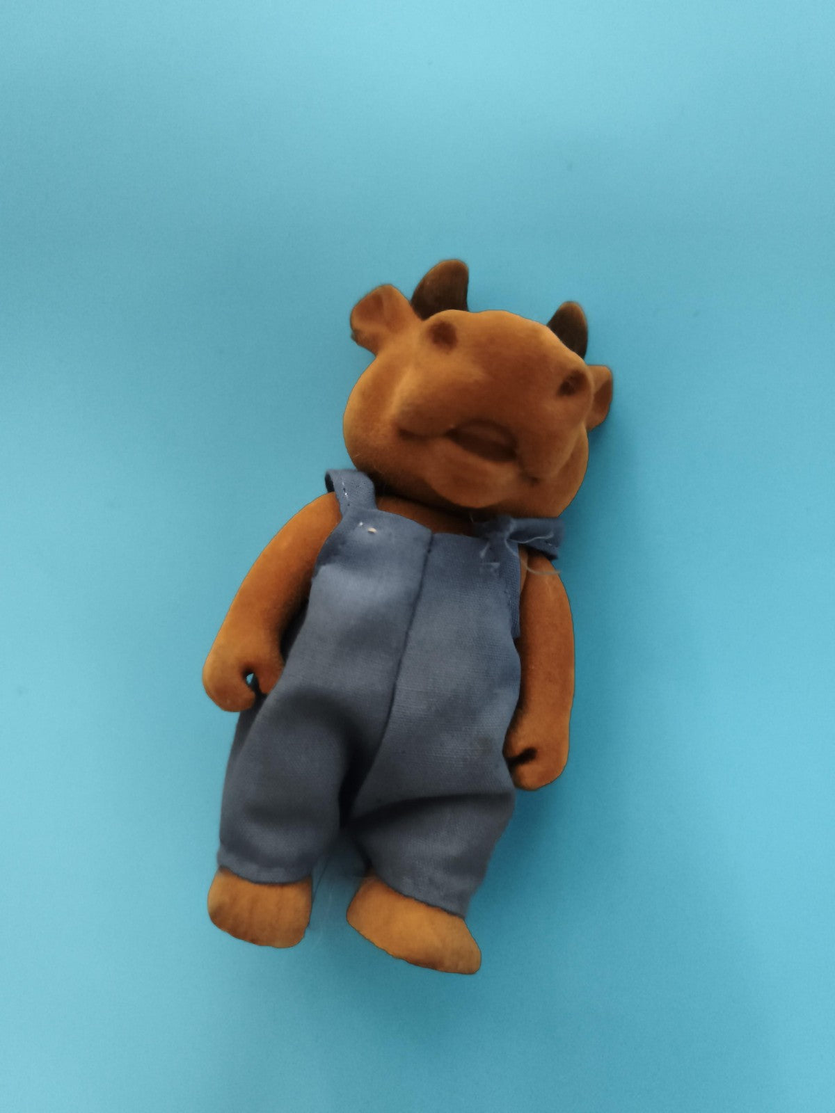 Figurine Sylvanian Families hippopotame marron salopette bleue jouet enfant