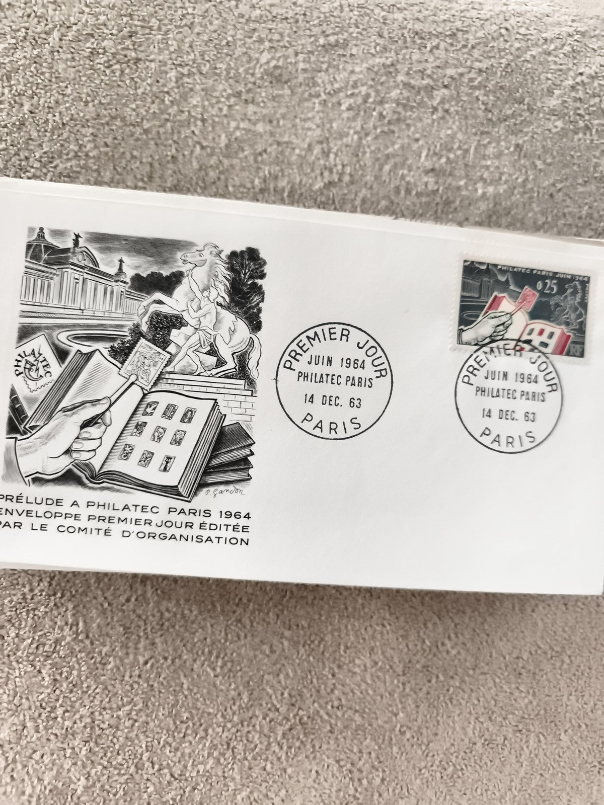 Lettre Premier Jour Philatec Paris 1964, enveloppe illustrée, timbre 0,25 ancien