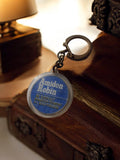 Porte-clés publicitaire vintage Amidon Robin rond bleu rétro
