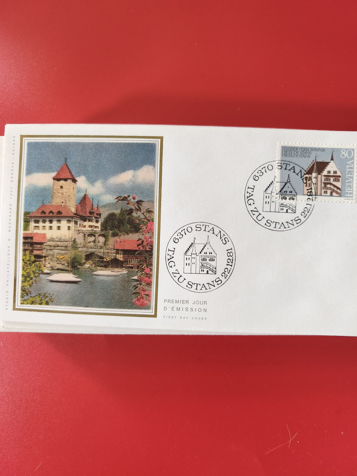 Enveloppe philatélie premier jour Stans Helvetia illustration château