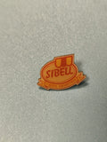 Vintage pin's publicitaire Sibell chips tradition logo rouge jaune collection