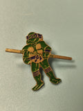 Vintage pin's Tortue Ninja vert, personnage avec bandeau violet, collection rétr
