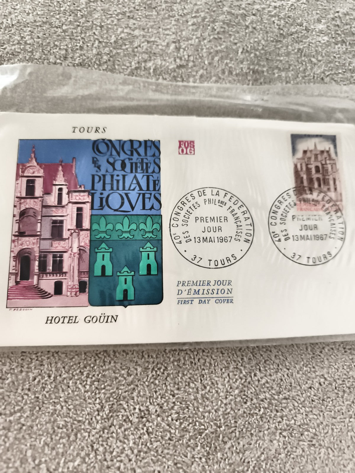 Lettre FDC Premier Jour 1967 Tours Hôtel Goüin Congrès Philatélique ancien