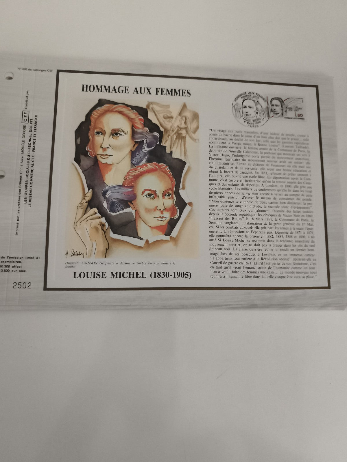 Feuillet philatélique CEF Louise Michel Hommage aux Femmes oblitéré