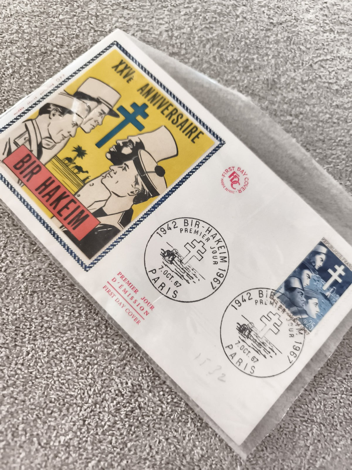 Lettre Premier Jour 1967 Bir Hakeim Paris XXVe Anniversaire Croix de Lorraine