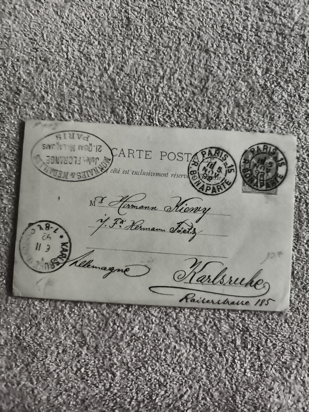 Lettre ancienne oblitérée Paris Karlsruhe Allemagne philatélie cachets XIXe