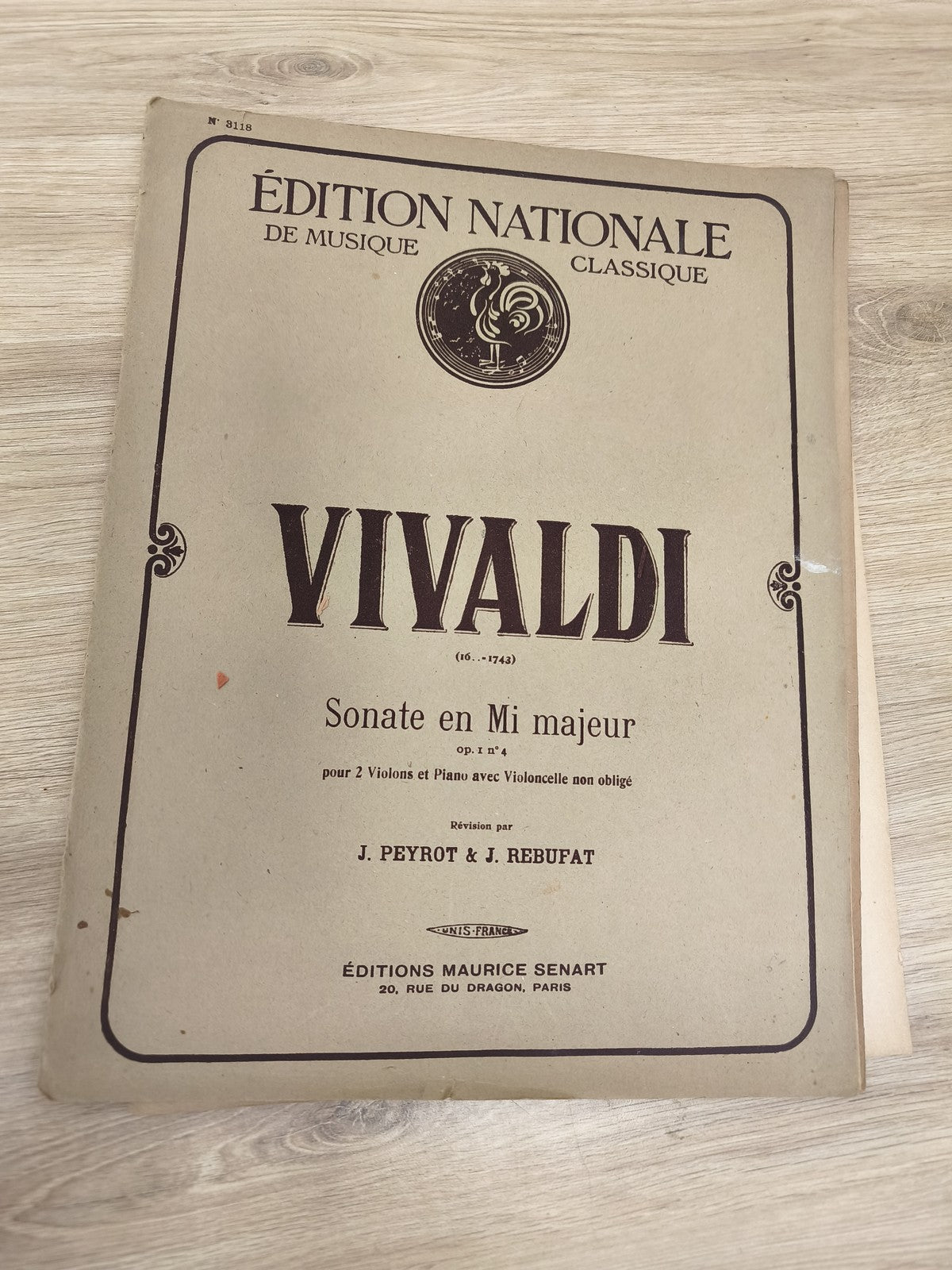 Ancien livre partitions Vivaldi violon piano Éditions Maurice Senart Paris