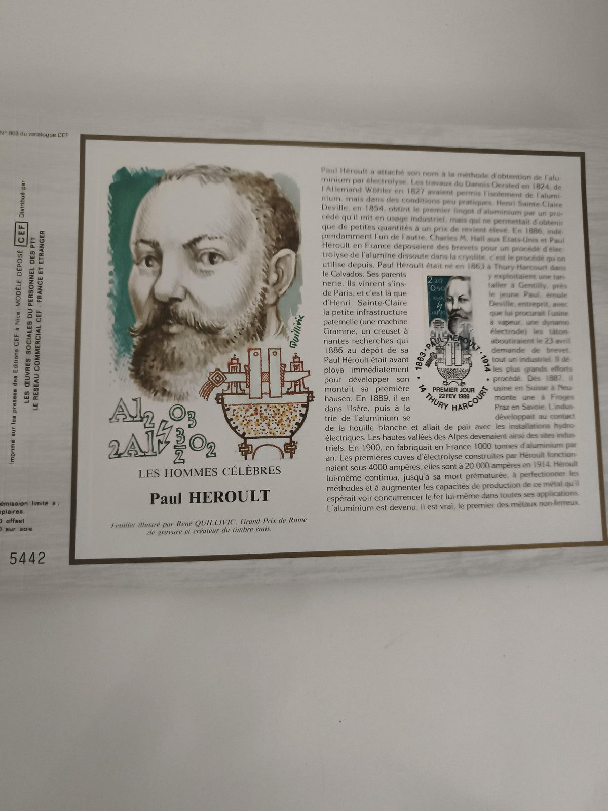 Feuillet CEF Les Hommes Célèbres Paul Héroult philatélie illustré