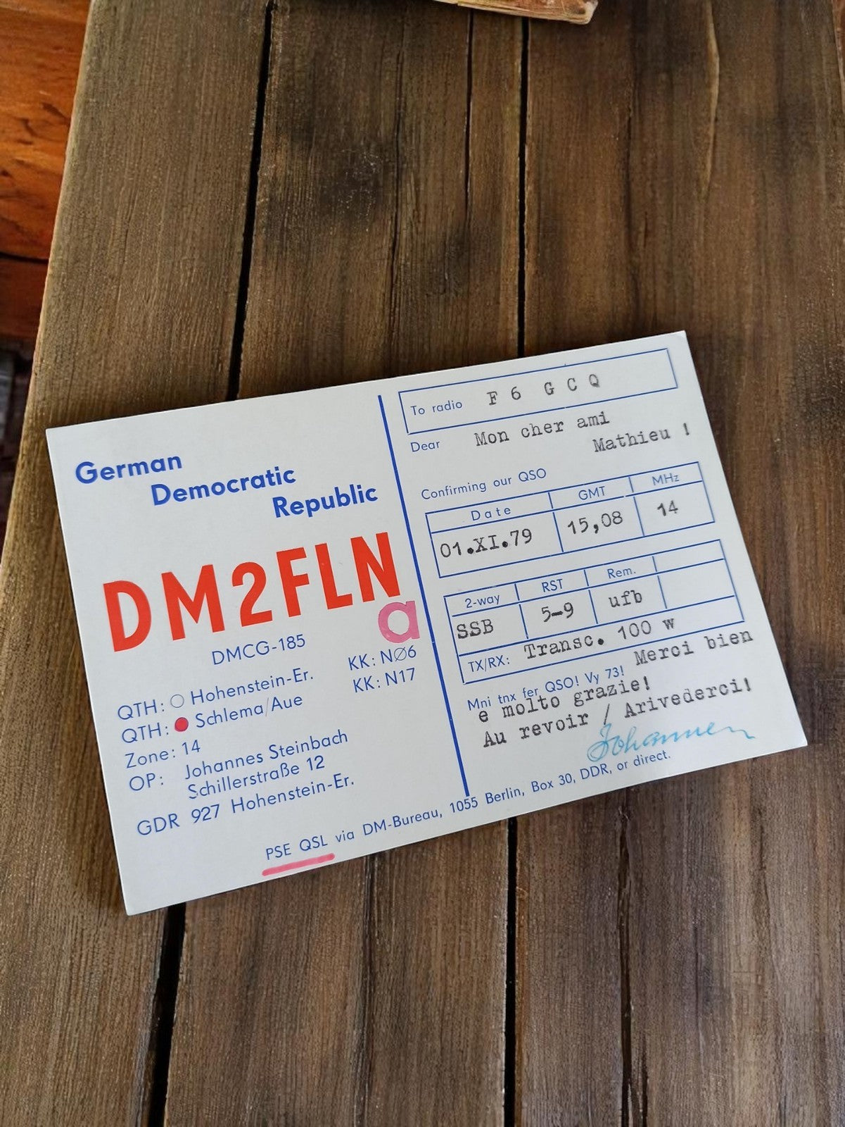 Carte QSL radio amateur DM2FLN RDA Allemagne 1979 vintage rétro déco