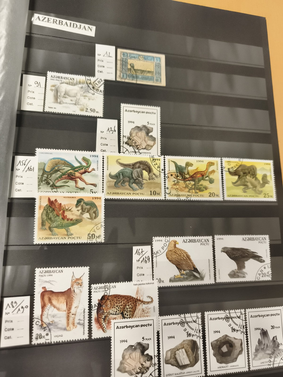 Timbres Azerbaïdjan animaux dinosaures oiseaux 1994 oblitérés philatélie