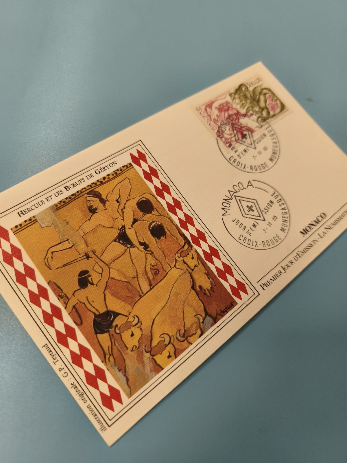 Enveloppe FDC Monaco Hercule et les B?ufs de Géryon timbre Croix-Rouge