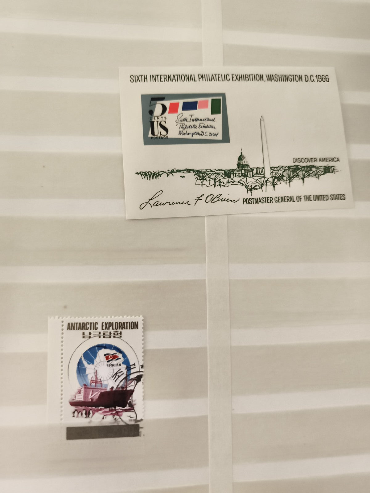 Timbre Antarctic Exploration Corée navire + carte Expo Philatélique 1966 USA