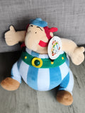 Peluche Astérix vintage Parc Astérix bleu blanc rayé licence étiquette