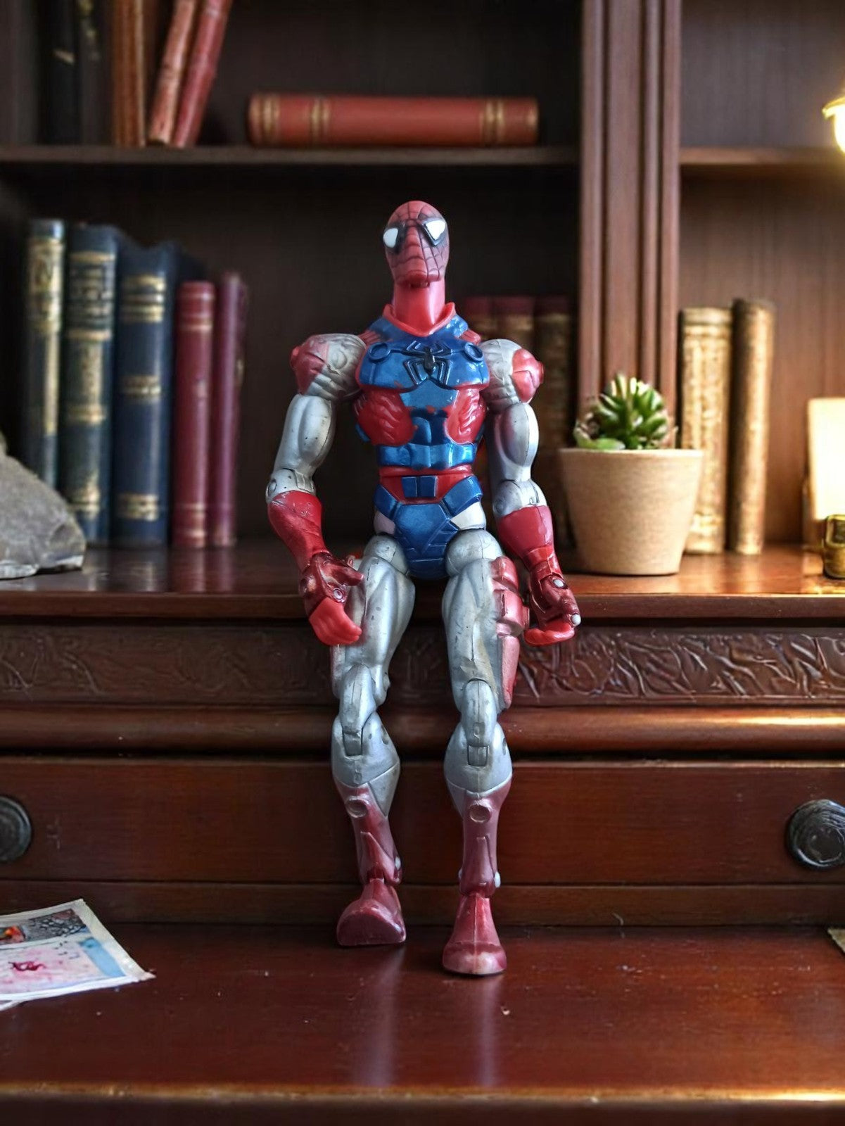 Figurine Spiderman Cyborg 2006 vintage jouet articulé rouge bleu Marvel