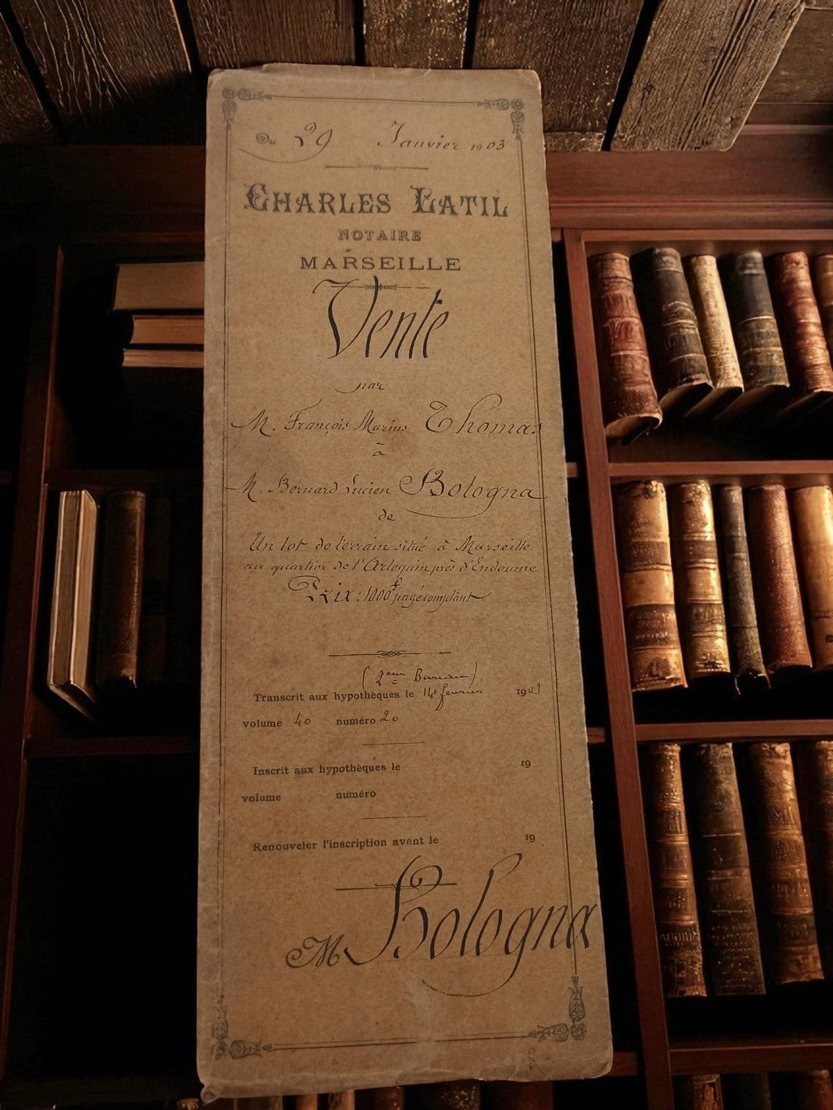 Document notarié ancien 1903 Marseille Charles Latil vente propriété vintage
