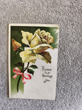 Carte postale illustrée rose jaune Bonne fête CPA fleuri ruban
