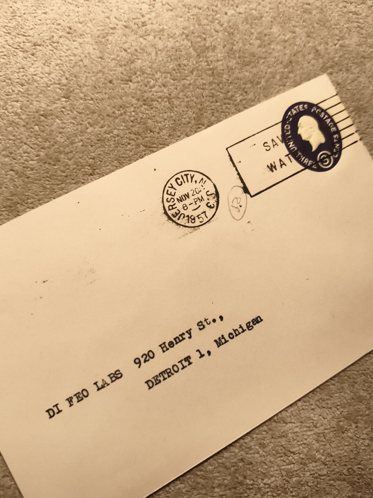 Lettre oblitérée Jersey City 1957 USA timbre 3¢ Philatélie (Ref 11)