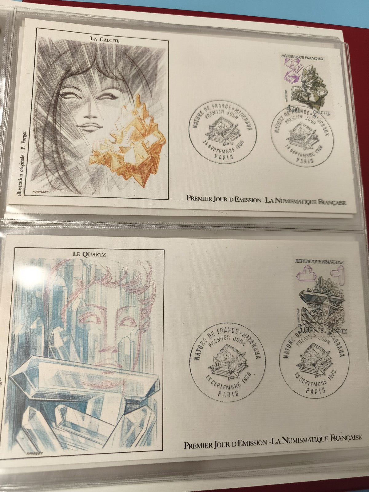 Lot enveloppes FDC premier jour émission minéraux calcite quartz timbres France