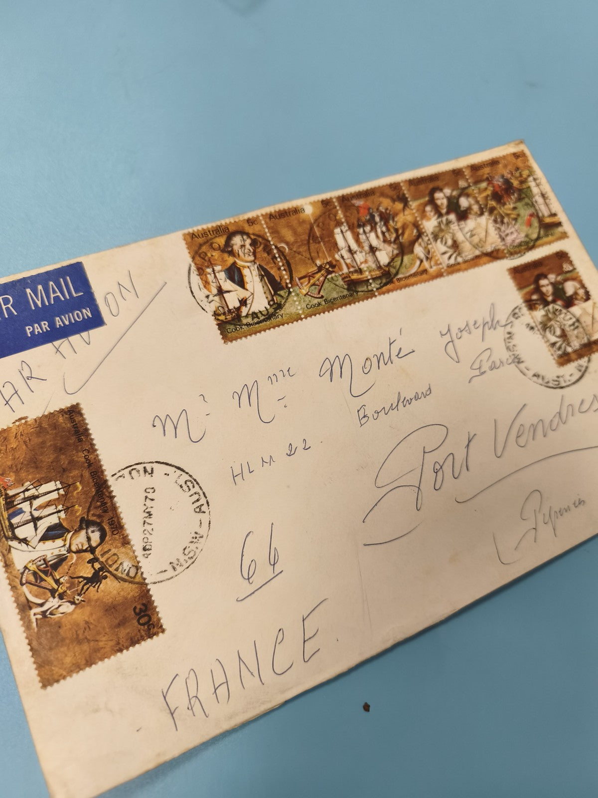 Ancienne enveloppe timbrée oblitérée Australie, collection philatélie vintage