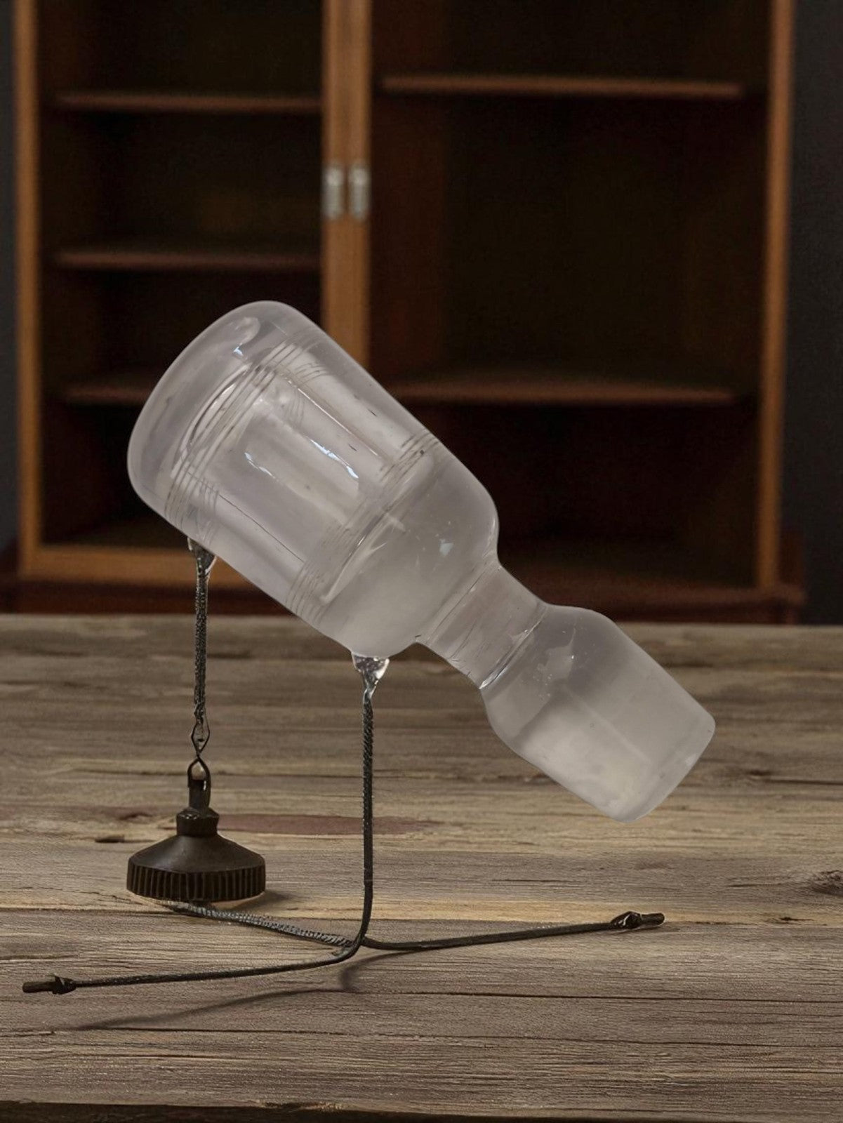 Bouchon ancien carafe verre dépoli, accessoire vintage rétro, motif gravé