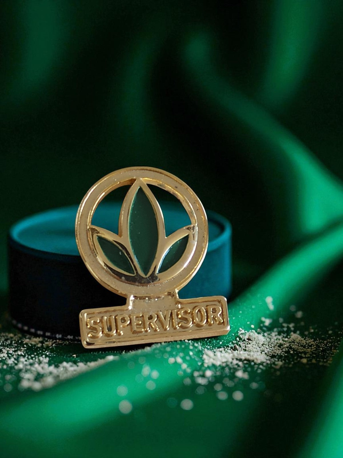 Pin's vintage émail doré SUPER VISOR années 80 logo stylisé rétro