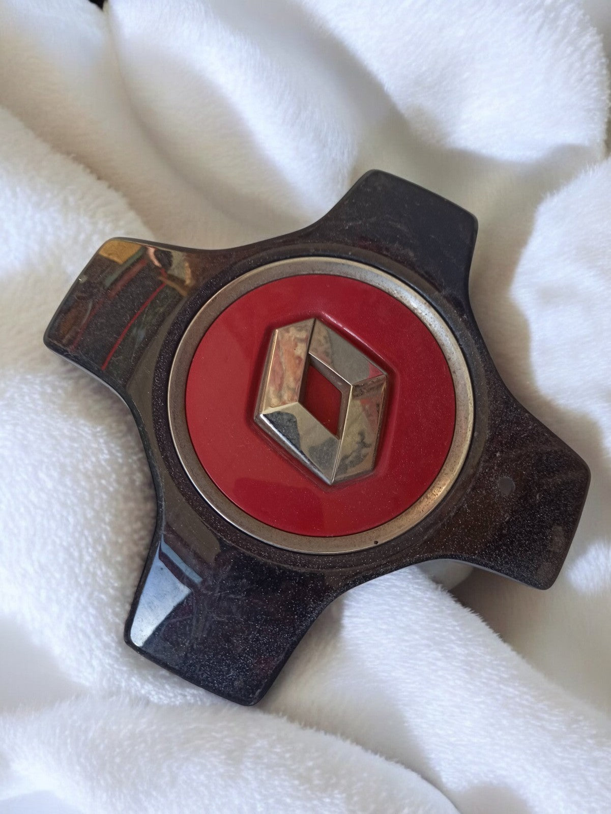 Enjoliveur ancien Renault logo losange rouge, cabochon vintage auto, accessoire