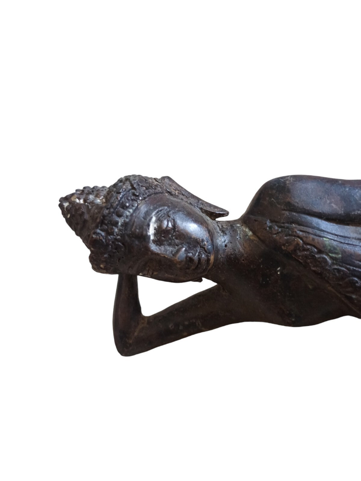 Statue Bouddha couché bronze foncé sculpture orientale décorative