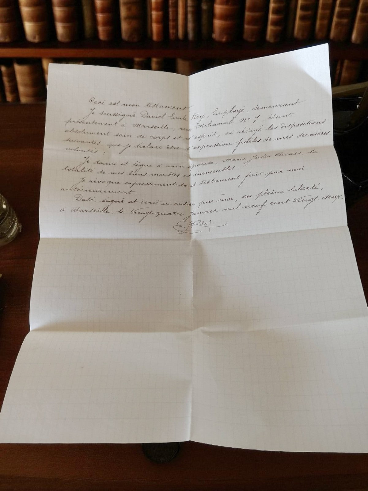 Testament ancien français 1922 vintage document d?époque histoire authentique