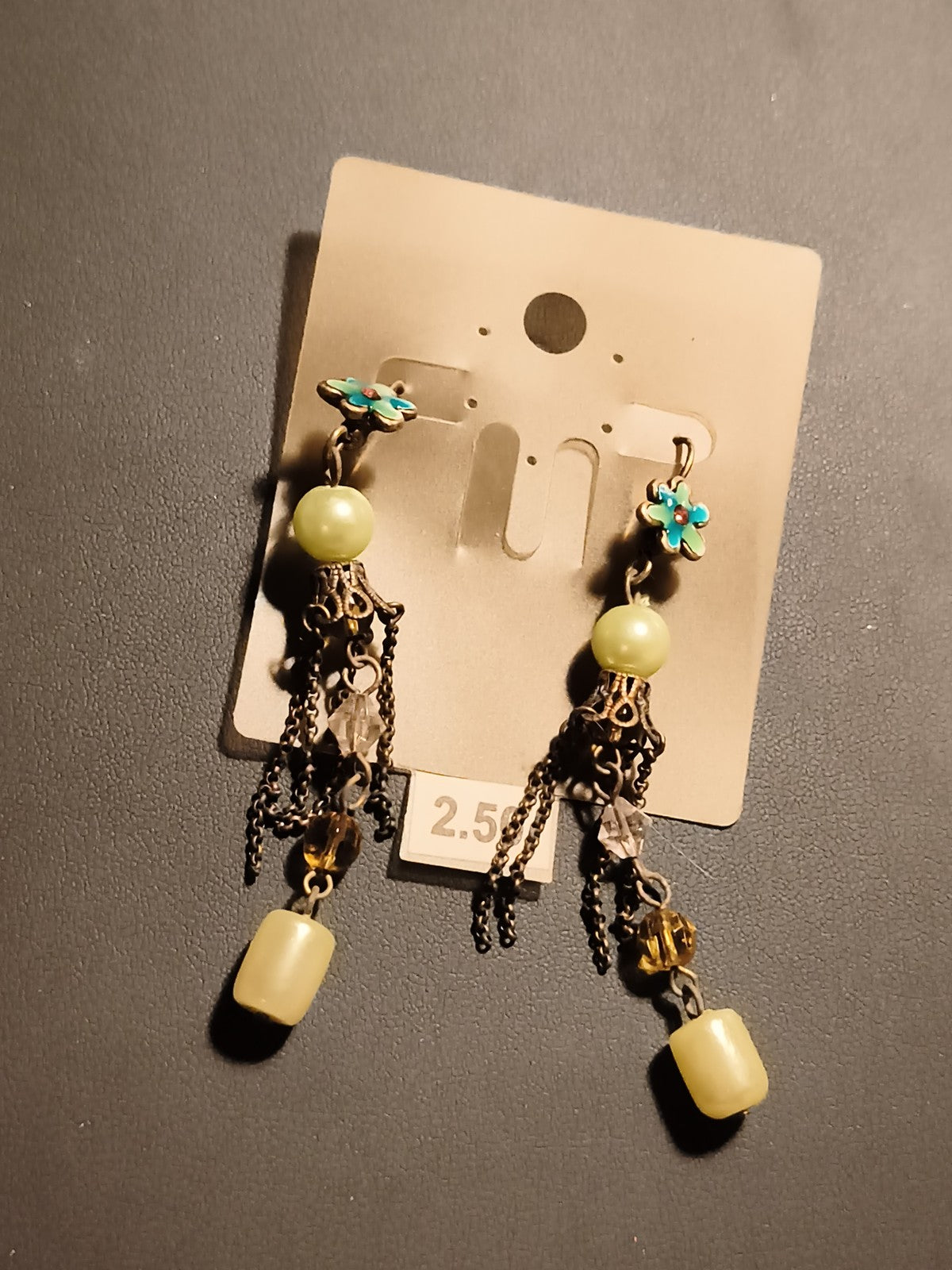 Paire boucles d’oreilles vintage pendantes fleurs perles jaunes deadstock fantai