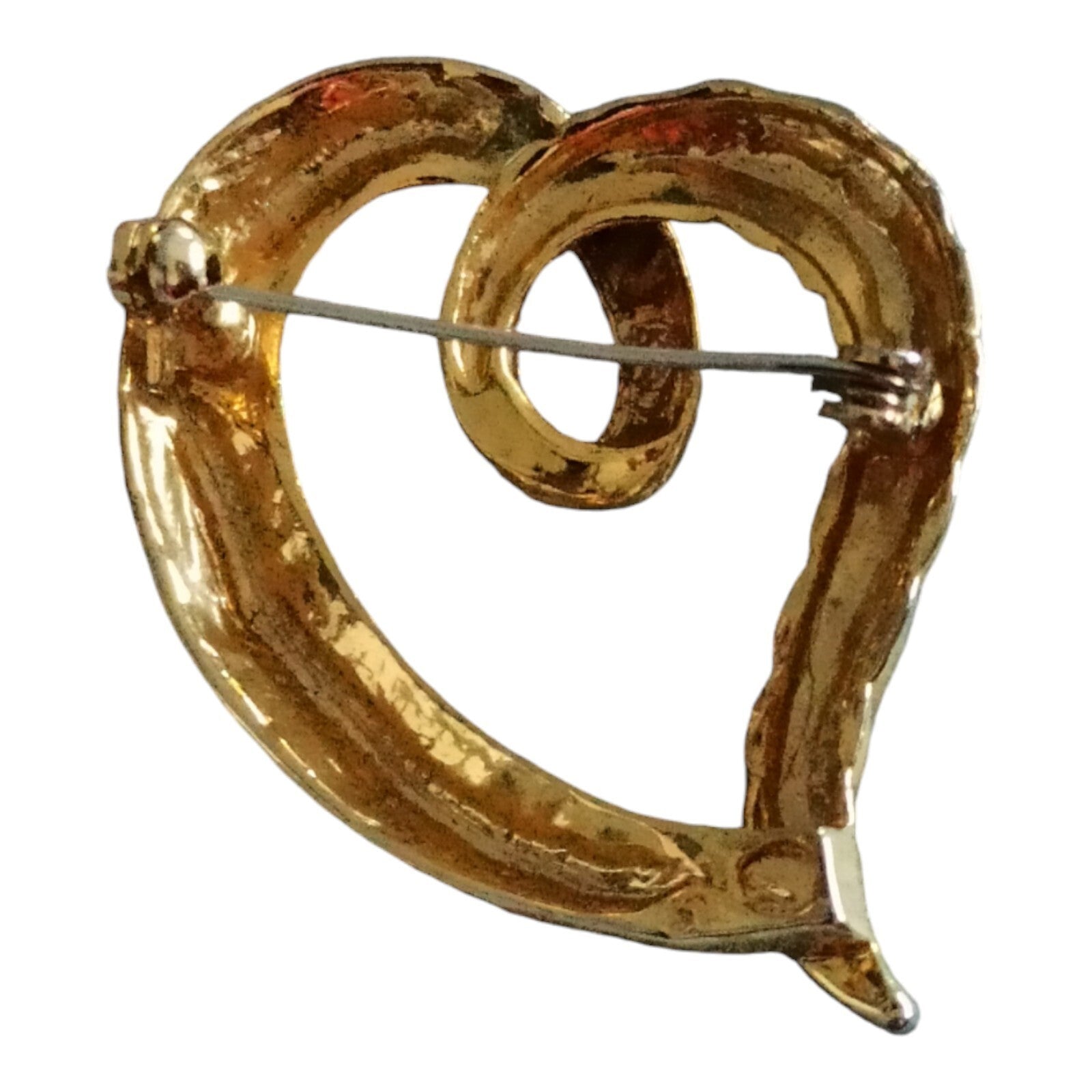 Broche vintage dorée signée motif torsadé texturé, bijou ancien unique