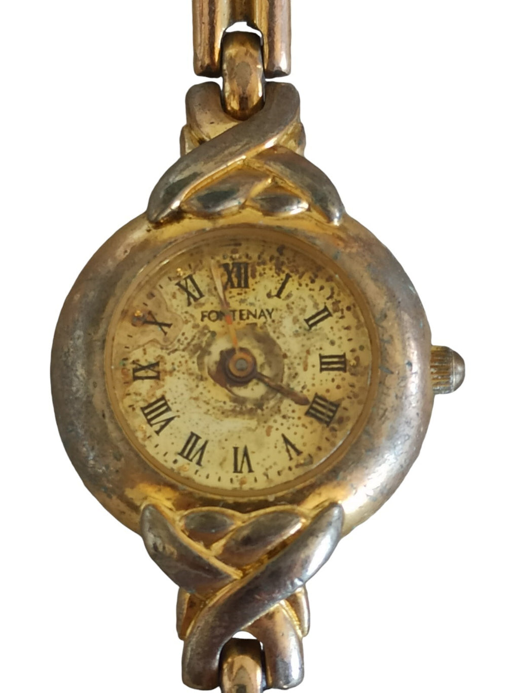 Montre femme Fontenay vintage dorée cadran romain bracelet motif tressé