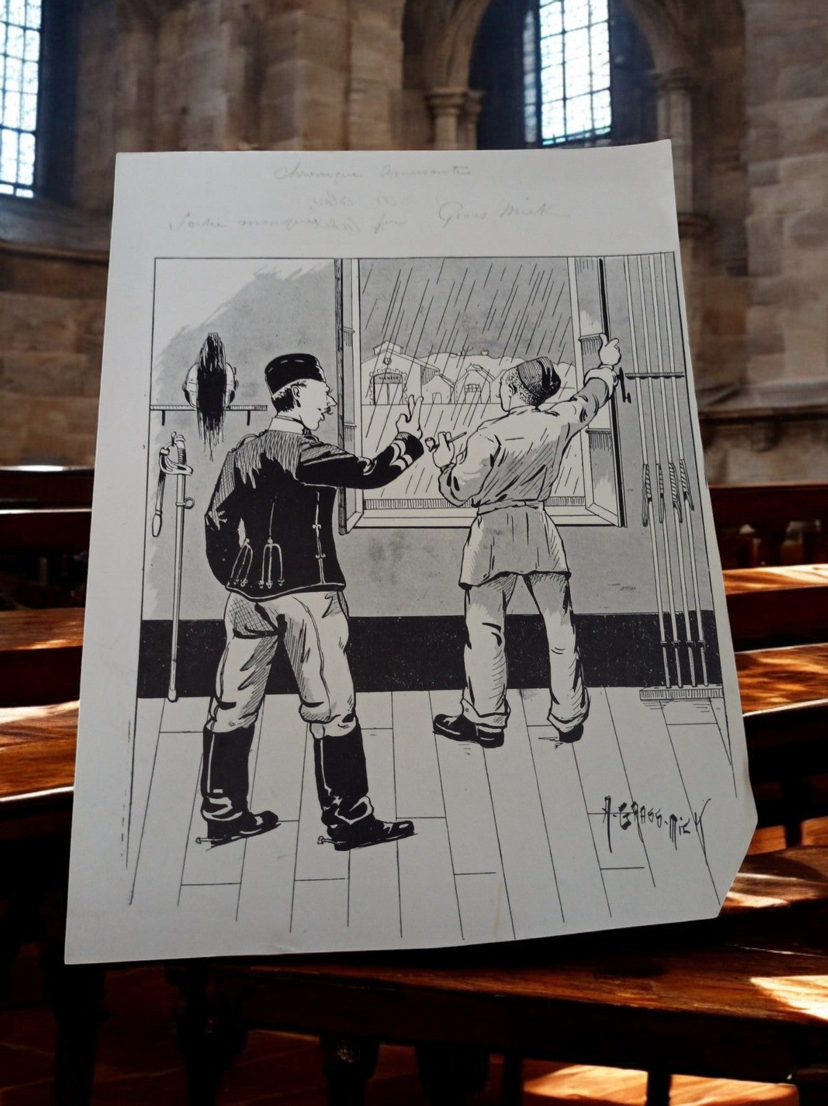 Lithographie signée A. Grasset scène militaire vintage noir et blanc armée XIXe