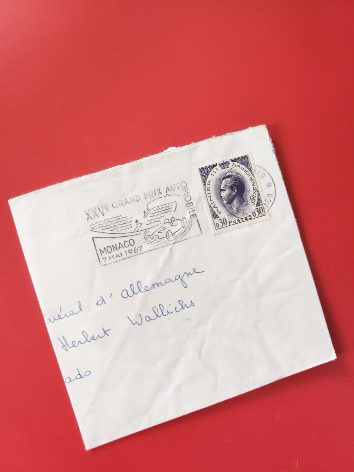 Enveloppe philatélie Monaco Grand Prix 1967 timbre Rainier III oblitéré