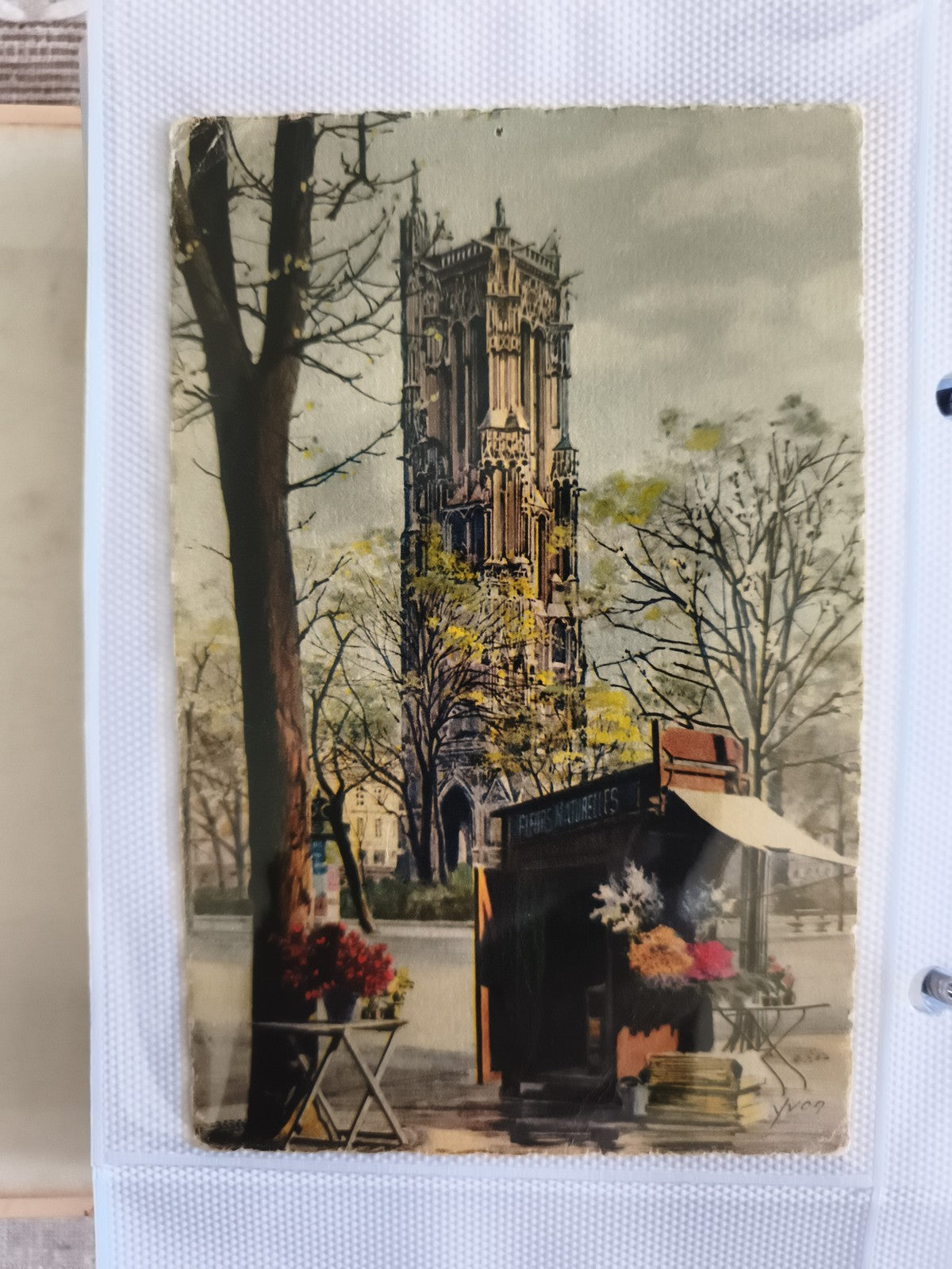 CPA Paris Tour Saint-Jacques kiosque fleurs illustration couleur