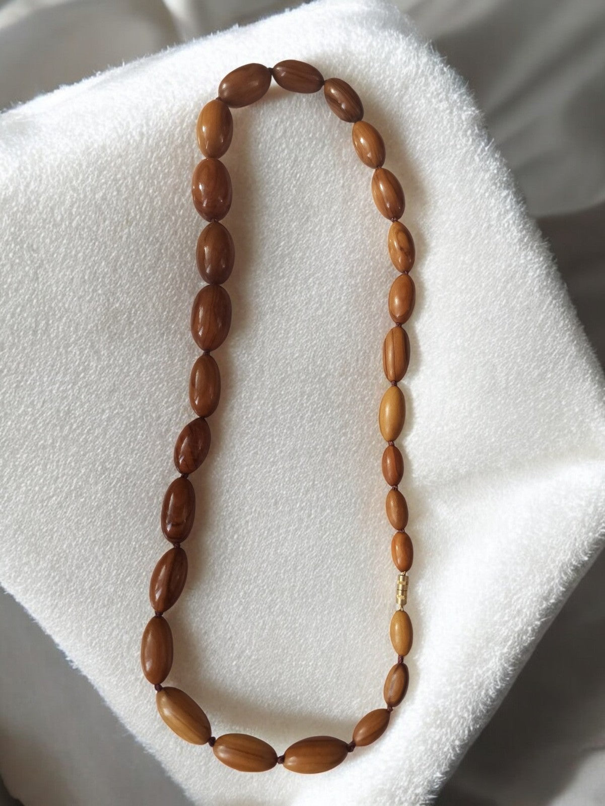 Collier perles ovales marron vintage rétro, bijou ancien fantaisie déco