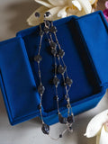 Collier long vintage argent et pierres noires, style ancien, bijou fantaisie