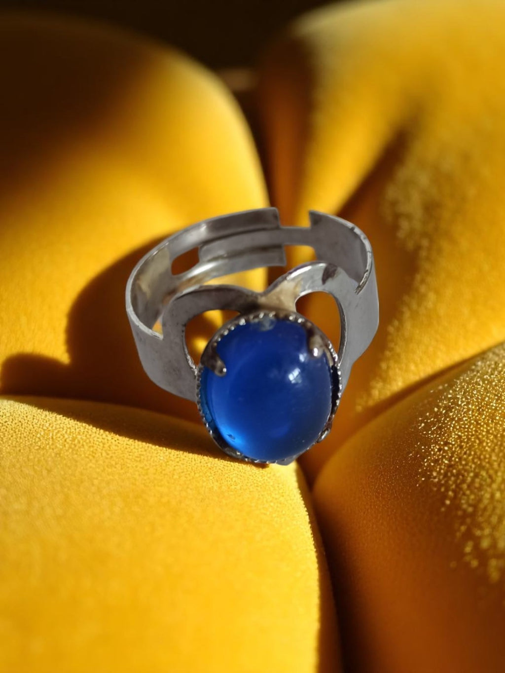 Bague vintage en argent cabochon bleu rétro, taille 59, bijou fantaisie