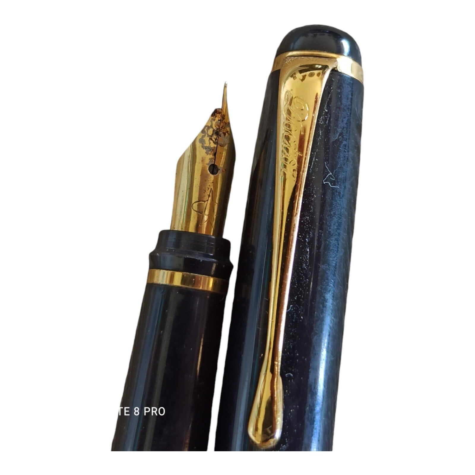 Stylo plume vintage noir et or 18k, finition docteur, rare ancien