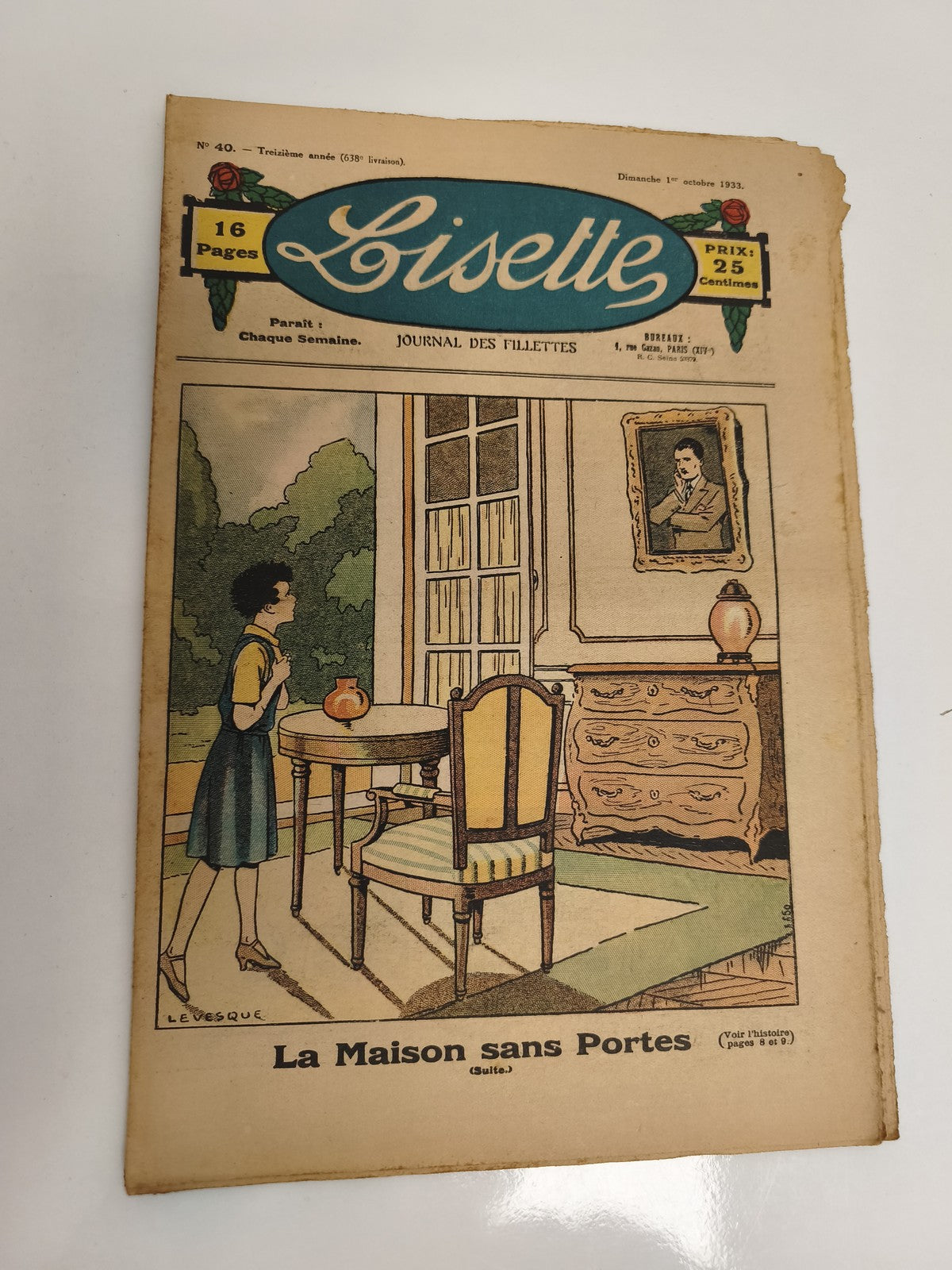 Ancien journal Lisette 1933 illustré, n°40, 16 pages, vintage fillettes BD
