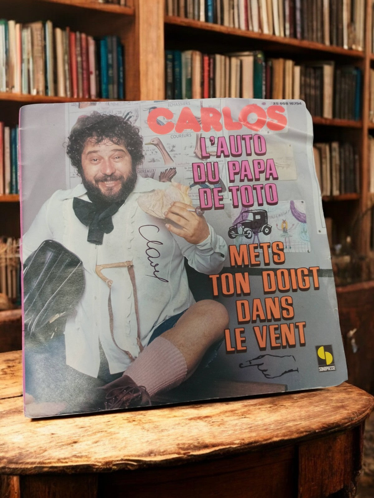 Disque vinyle 45 tours Carlos vintage L’auto du papa de Toto rétro chanson