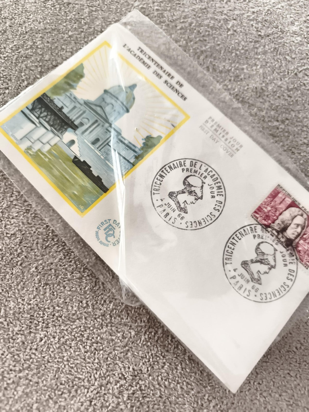 Lettre FDC Tricentenaire Académie des Sciences 1966 cachet Premier Jour philatél