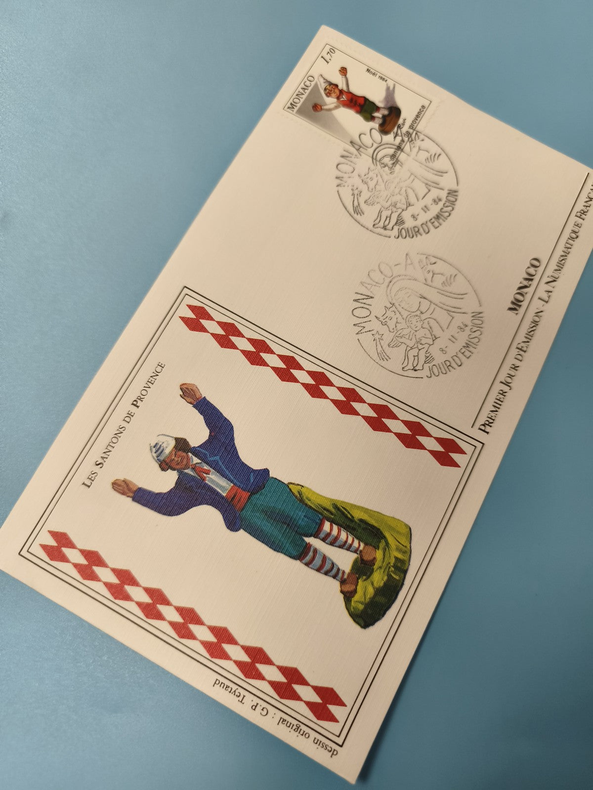 Enveloppe FDC Monaco premier jour d?émission, timbre et illustration Santon