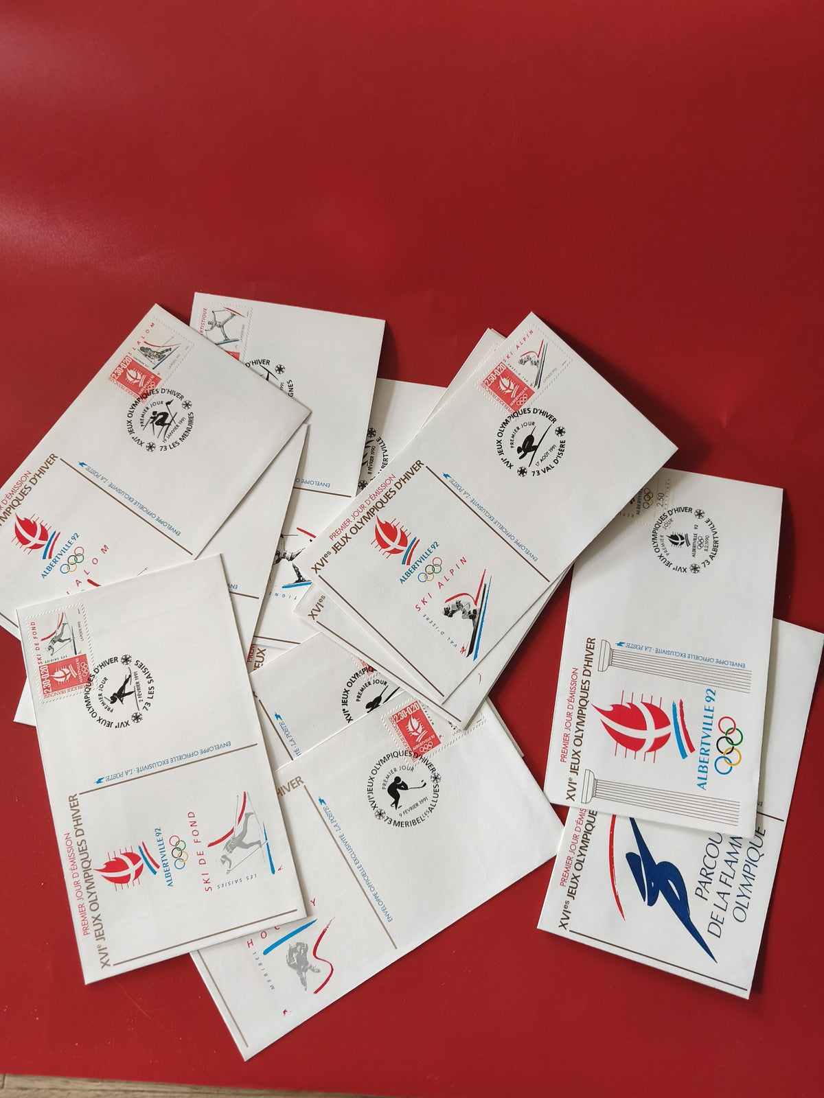 Lot enveloppes philatélie Jeux Olympiques Albertville 1992 timbres oblitérés