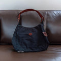 Sac à main Longchamp Paris noir toile et cuir, Made in France, anse marron