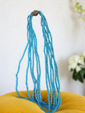 Collier vintage multi-rangs perles turquoises fermoir tête Asie, bijou ethnique