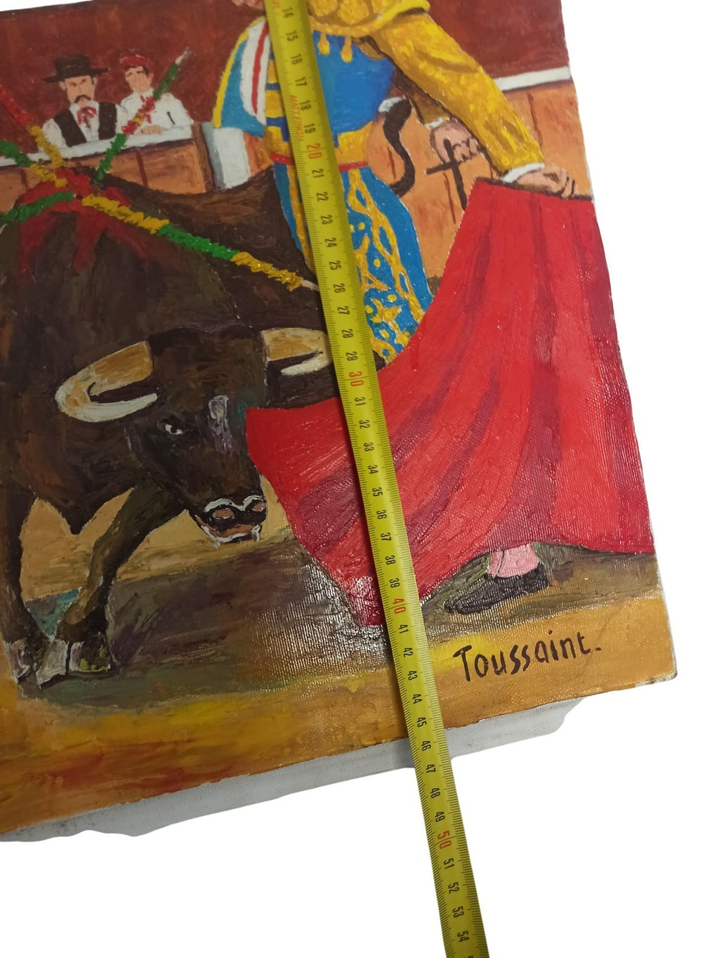Peinture ancienne Toussaint scène tauromachie vintage, matador, huile signée